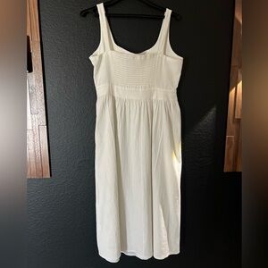 Women’s White Sleeveless Midi Dress SZ Large Cotton Blend Empire Waist Side Zip